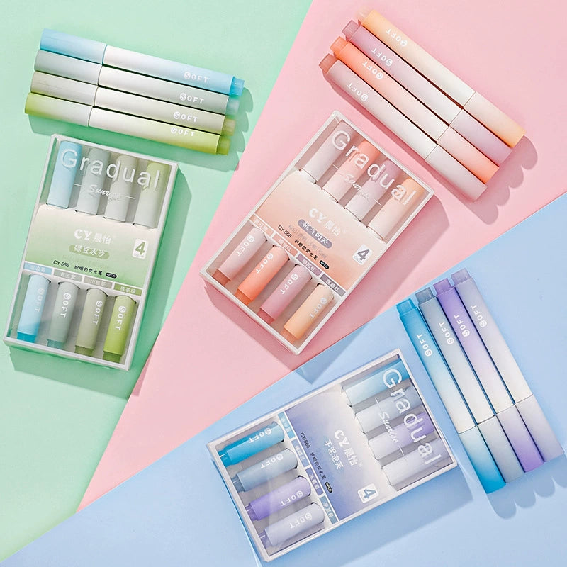 Gradient Eye-Protecting Oblique-Tip Highlighter, a boxed set of colored pens for students, with a high-value appearance, designed for marking key points and making notations in handbooks.