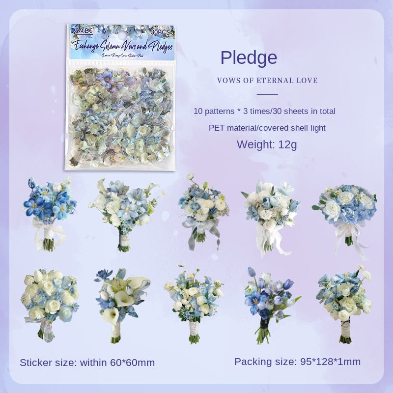 Transparent Waterproof PET Handmade Journal Sticker Pack with Overflowing Love, DIY Laser Shell Luster Handmade Journal and Diary Floral Stickers