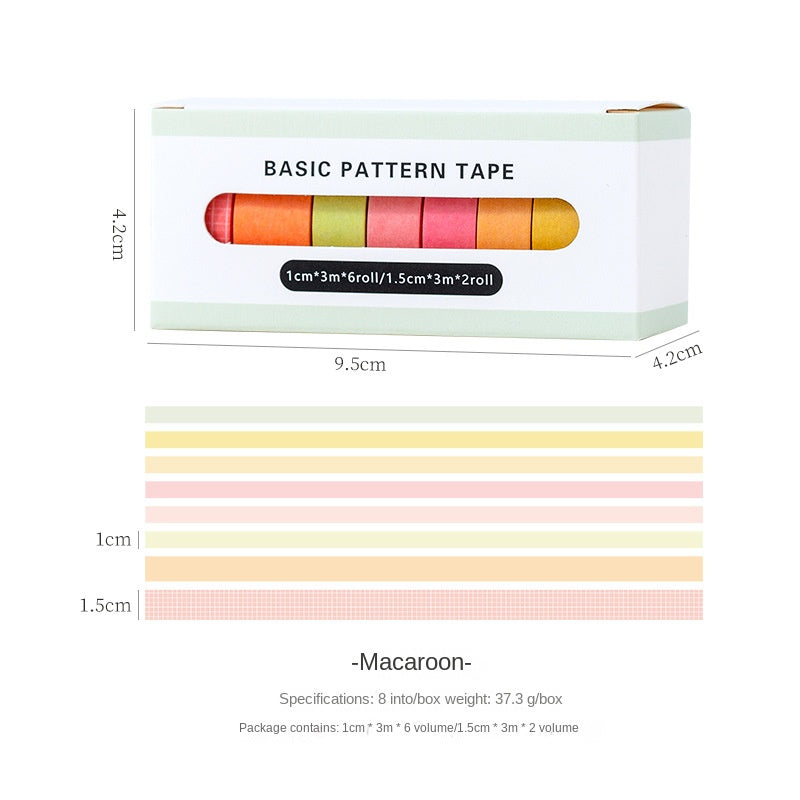 Basic Handmade Journal Boxed Washi Tape. Ins-style Salty Aesthetic, Rainbow, Retro-colored Grid Tape. DIY Handwritten Tape