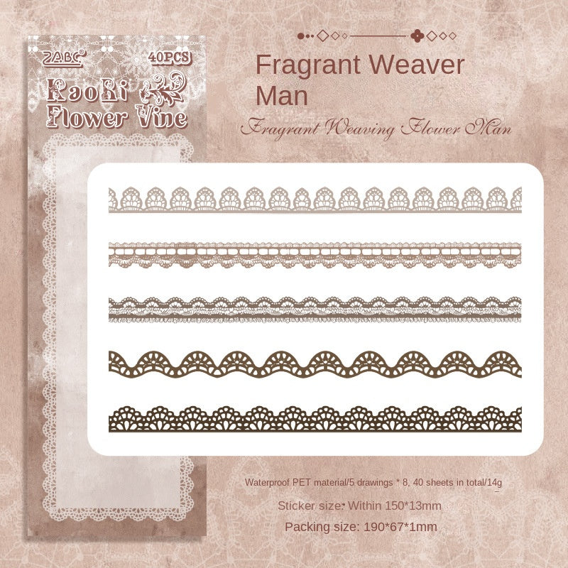 Bud Dream Transparent Waterproof PET Lace Border Stickers. DIY Handmade Journal and Diary Decoration Materials. Cross-border Handmade Journal Stickers