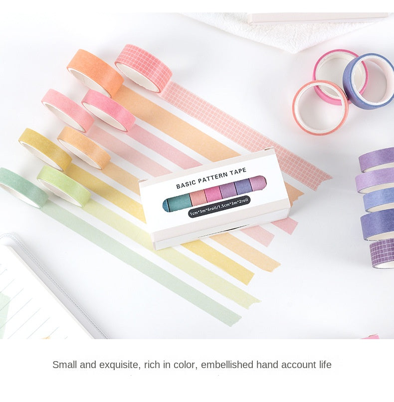 Basic Handmade Journal Boxed Washi Tape. Ins-style Salty Aesthetic, Rainbow, Retro-colored Grid Tape. DIY Handwritten Tape