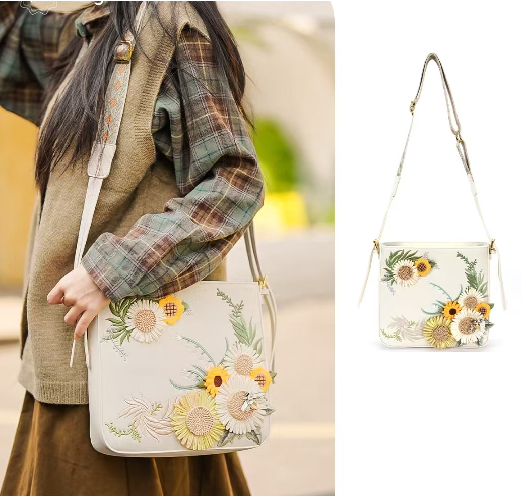 Sunflower Language - Designer Original Handmade Trendy Bags. Stylish and fashionable handbags that can be carried by hand, worn over the shoulder or crossbody. They are versatile and suitable for girl