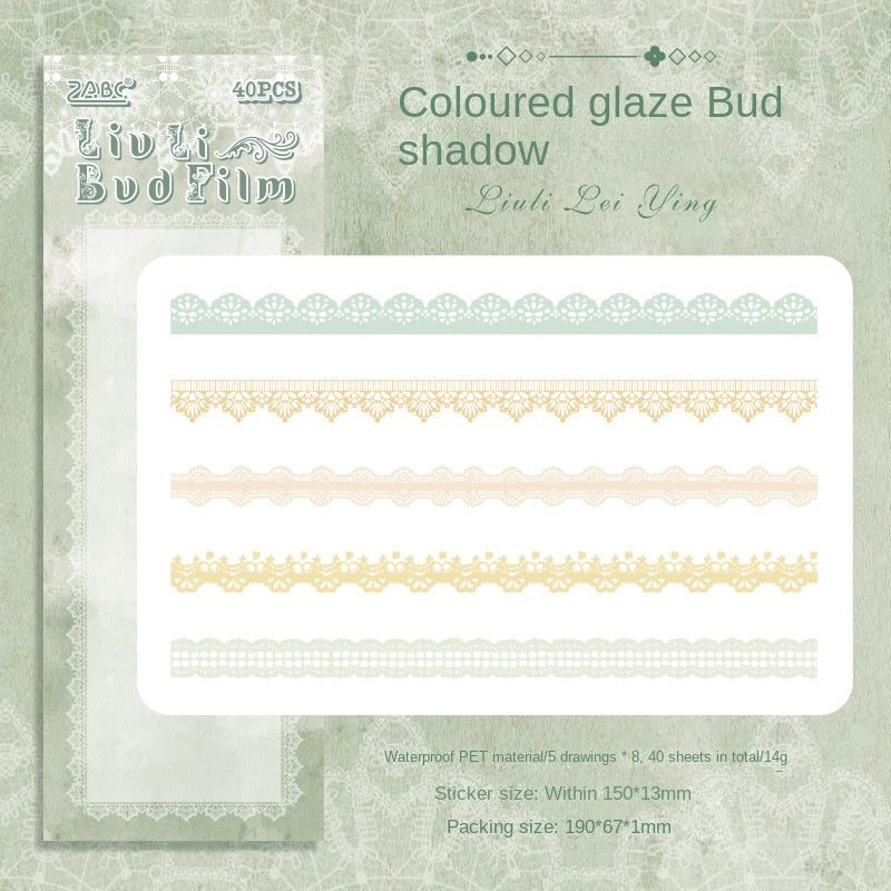 Bud Dream Transparent Waterproof PET Lace Border Stickers. DIY Handmade Journal and Diary Decoration Materials. Cross-border Handmade Journal Stickers