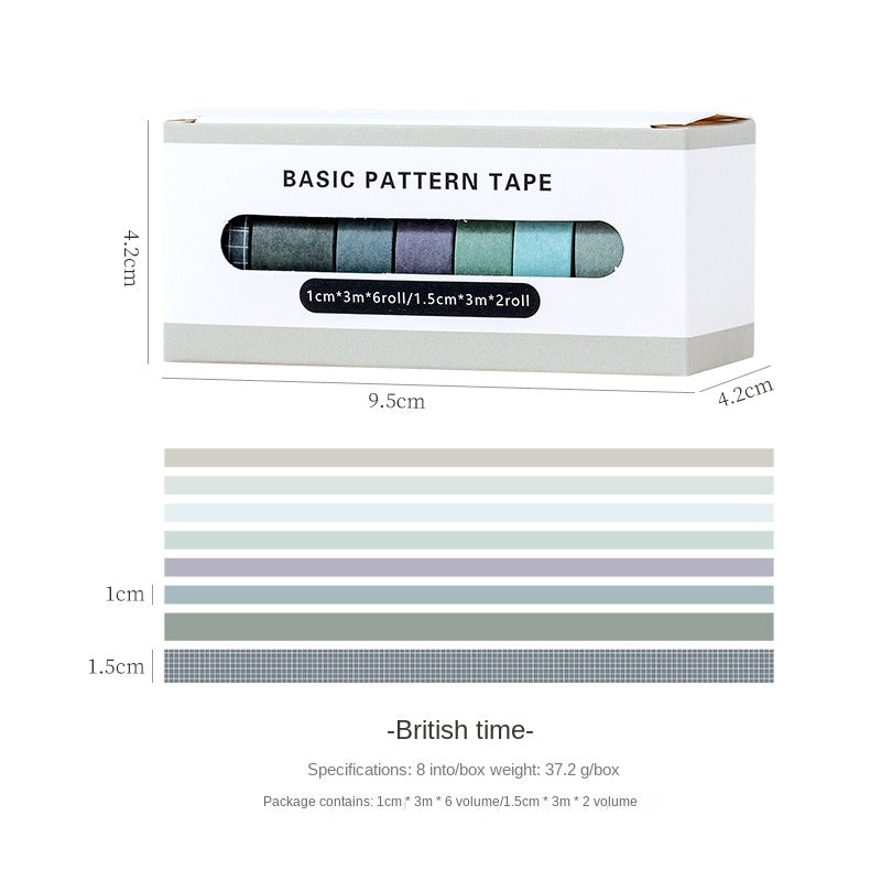 Basic Handmade Journal Boxed Washi Tape. Ins-style Salty Aesthetic, Rainbow, Retro-colored Grid Tape. DIY Handwritten Tape
