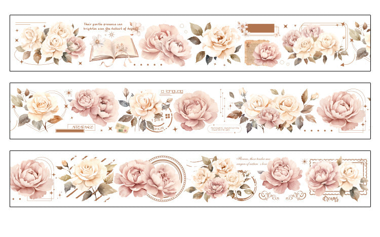 Pink and Delicate Flower Extra Oil-Resistant and Waterproof PET Tape Set, DIY Journal, Scenery Decoration Stickers, Romantic Floral Handmade Journal Stickers