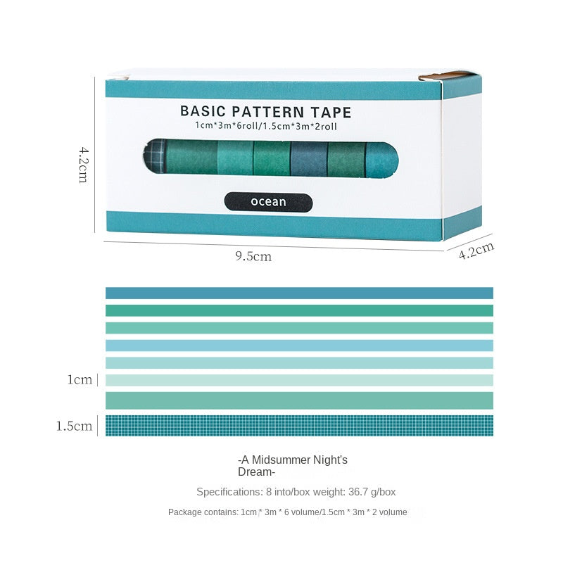 Basic Handmade Journal Boxed Washi Tape. Ins-style Salty Aesthetic, Rainbow, Retro-colored Grid Tape. DIY Handwritten Tape