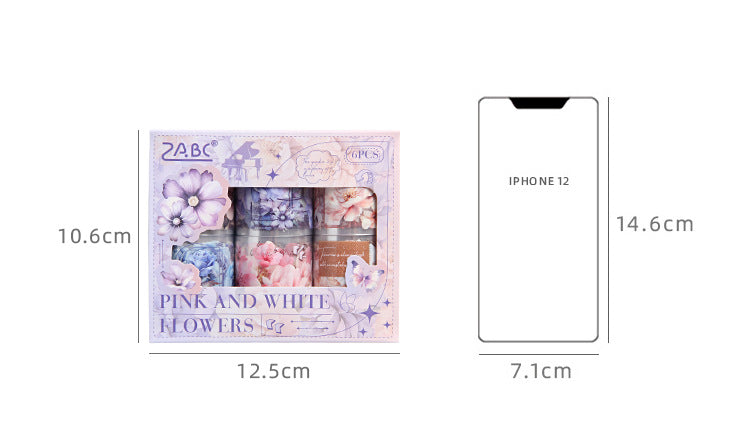 Pink and Delicate Flower Extra Oil-Resistant and Waterproof PET Tape Set, DIY Journal, Scenery Decoration Stickers, Romantic Floral Handmade Journal Stickers