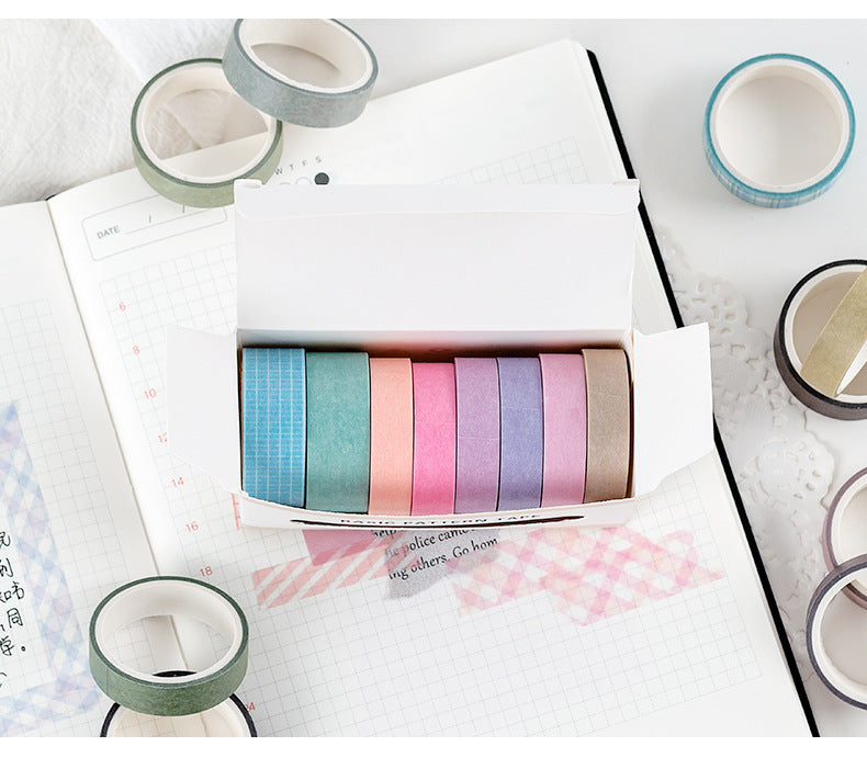 Basic Handmade Journal Boxed Washi Tape. Ins-style Salty Aesthetic, Rainbow, Retro-colored Grid Tape. DIY Handwritten Tape