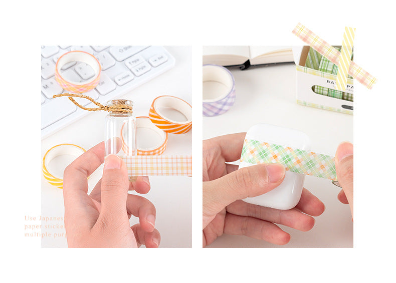 Basic Handmade Journal Boxed Washi Tape. Ins-style Salty Aesthetic, Rainbow, Retro-colored Grid Tape. DIY Handwritten Tape