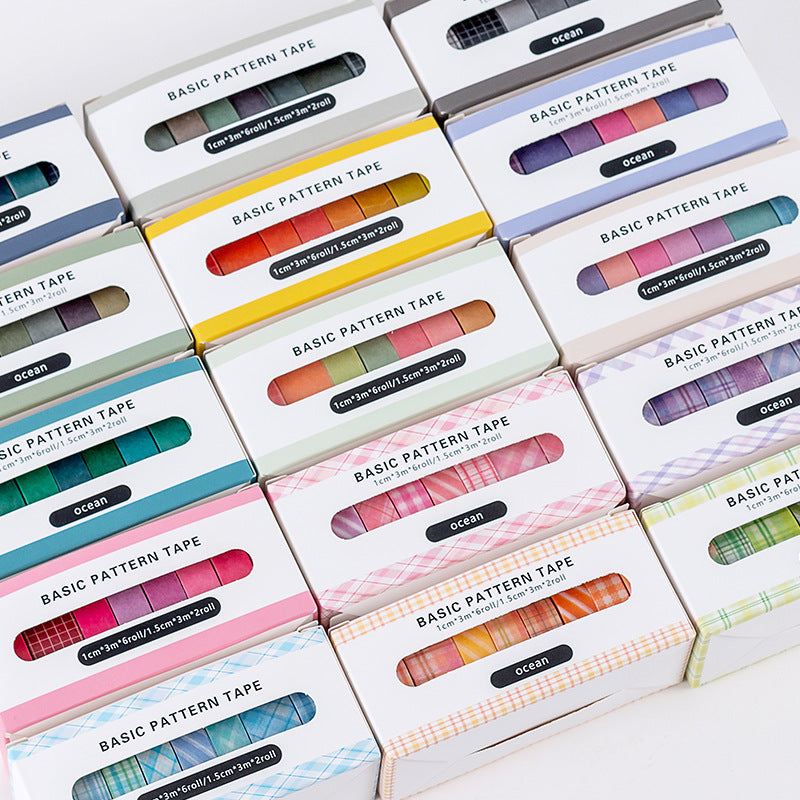 Basic Handmade Journal Boxed Washi Tape. Ins-style Salty Aesthetic, Rainbow, Retro-colored Grid Tape. DIY Handwritten Tape