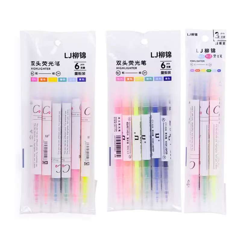 which are used for marking in children's accounting and dry quickly.6 double-headed highlighters in 6 colors.