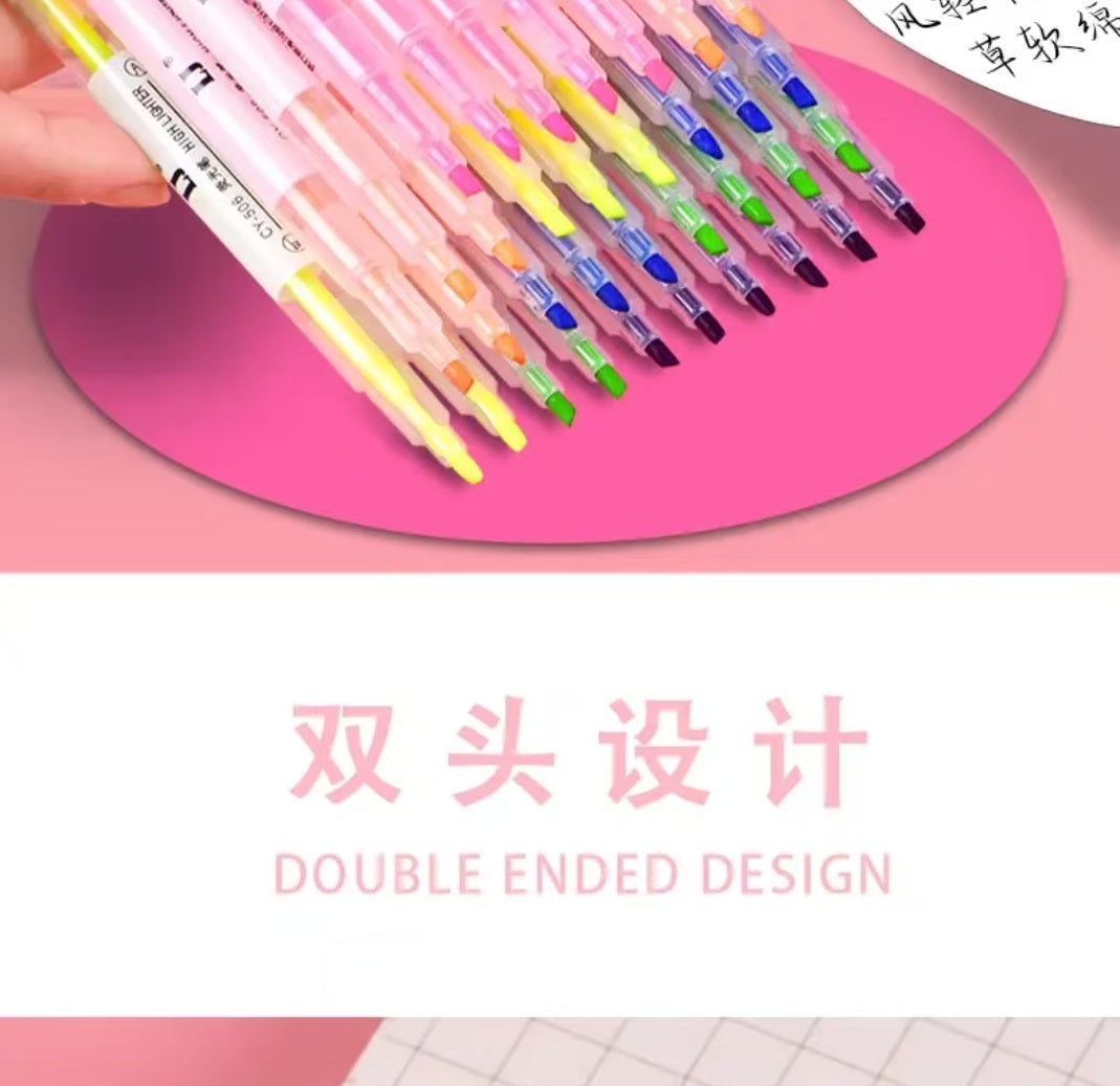 which are used for marking in children's accounting and dry quickly.6 double-headed highlighters in 6 colors.