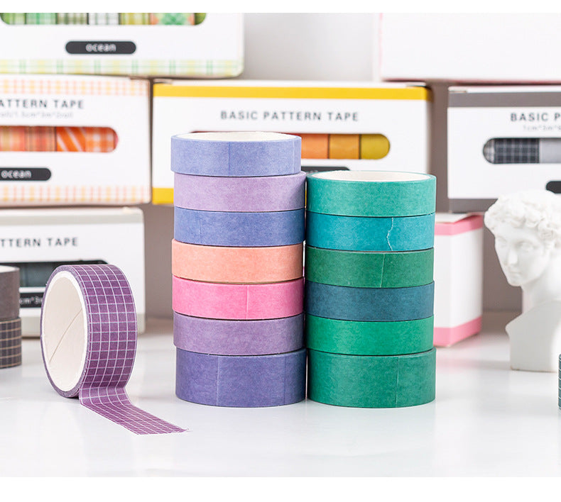 Basic Handmade Journal Boxed Washi Tape. Ins-style Salty Aesthetic, Rainbow, Retro-colored Grid Tape. DIY Handwritten Tape