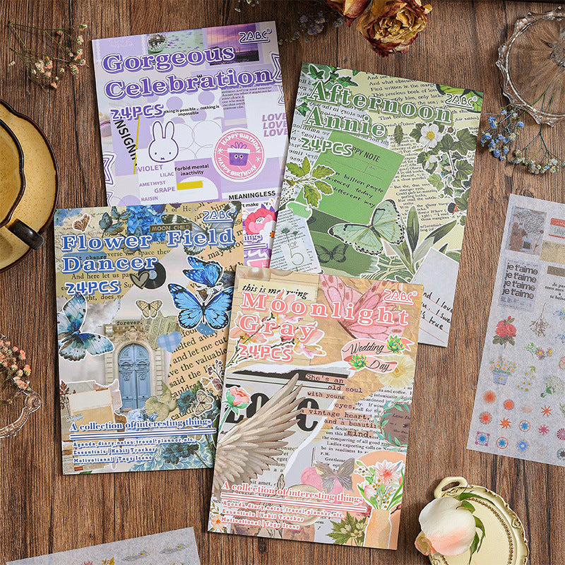 Fun Collection Washi Tape Sticker Book, DIY Handmade Journal, Diary Decoration Material, Sticker Art, Retro Stickers of Animals, Plants, Flowers and Herbs