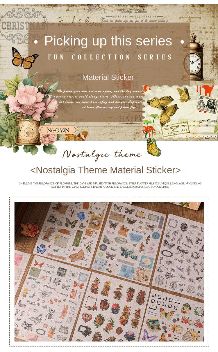Fun Collection Washi Tape Sticker Book, DIY Handmade Journal, Diary Decoration Material, Sticker Art, Retro Stickers of Animals, Plants, Flowers and Herbs