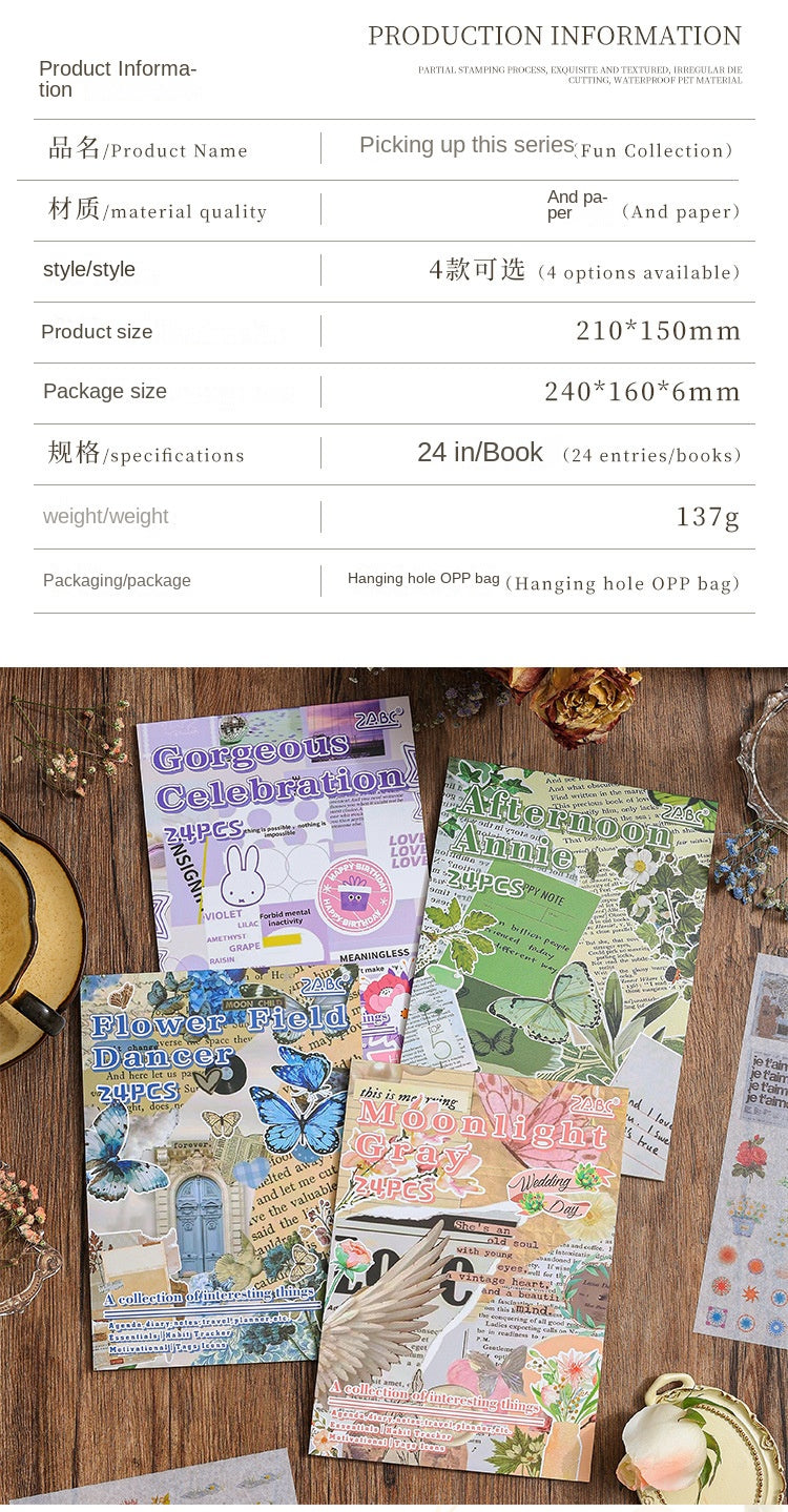 Fun Collection Washi Tape Sticker Book, DIY Handmade Journal, Diary Decoration Material, Sticker Art, Retro Stickers of Animals, Plants, Flowers and Herbs