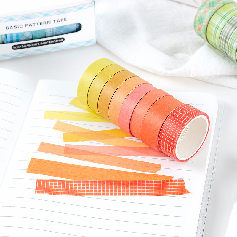 Basic Handmade Journal Boxed Washi Tape. Ins-style Salty Aesthetic, Rainbow, Retro-colored Grid Tape. DIY Handwritten Tape