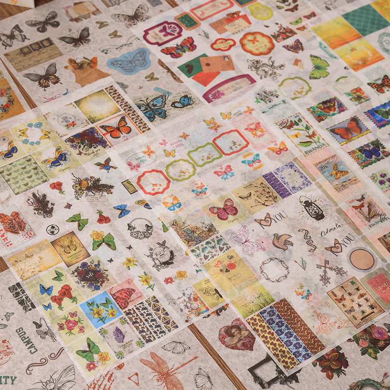 Fun Collection Washi Tape Sticker Book, DIY Handmade Journal, Diary Decoration Material, Sticker Art, Retro Stickers of Animals, Plants, Flowers and Herbs