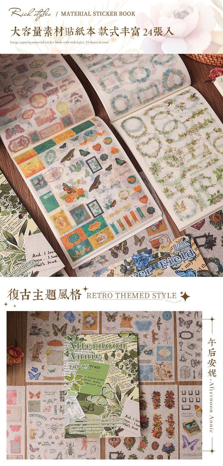 Fun Collection Washi Tape Sticker Book, DIY Handmade Journal, Diary Decoration Material, Sticker Art, Retro Stickers of Animals, Plants, Flowers and Herbs