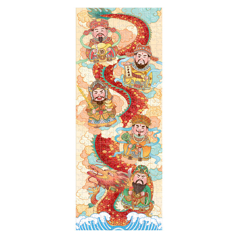 A 1000-piece popular "Dragon of Wealth" jigsaw puzzle featuring the Five Lords of Wealth.