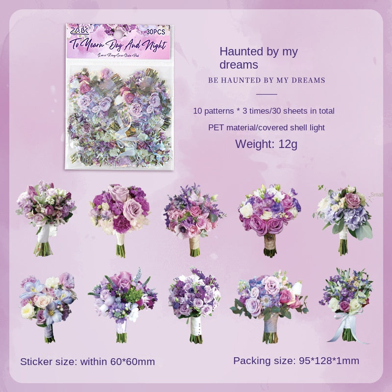 Transparent Waterproof PET Handmade Journal Sticker Pack with Overflowing Love, DIY Laser Shell Luster Handmade Journal and Diary Floral Stickers