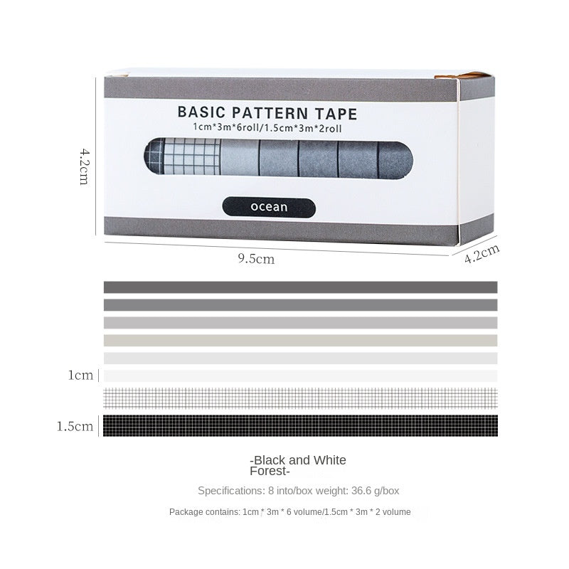 Basic Handmade Journal Boxed Washi Tape. Ins-style Salty Aesthetic, Rainbow, Retro-colored Grid Tape. DIY Handwritten Tape