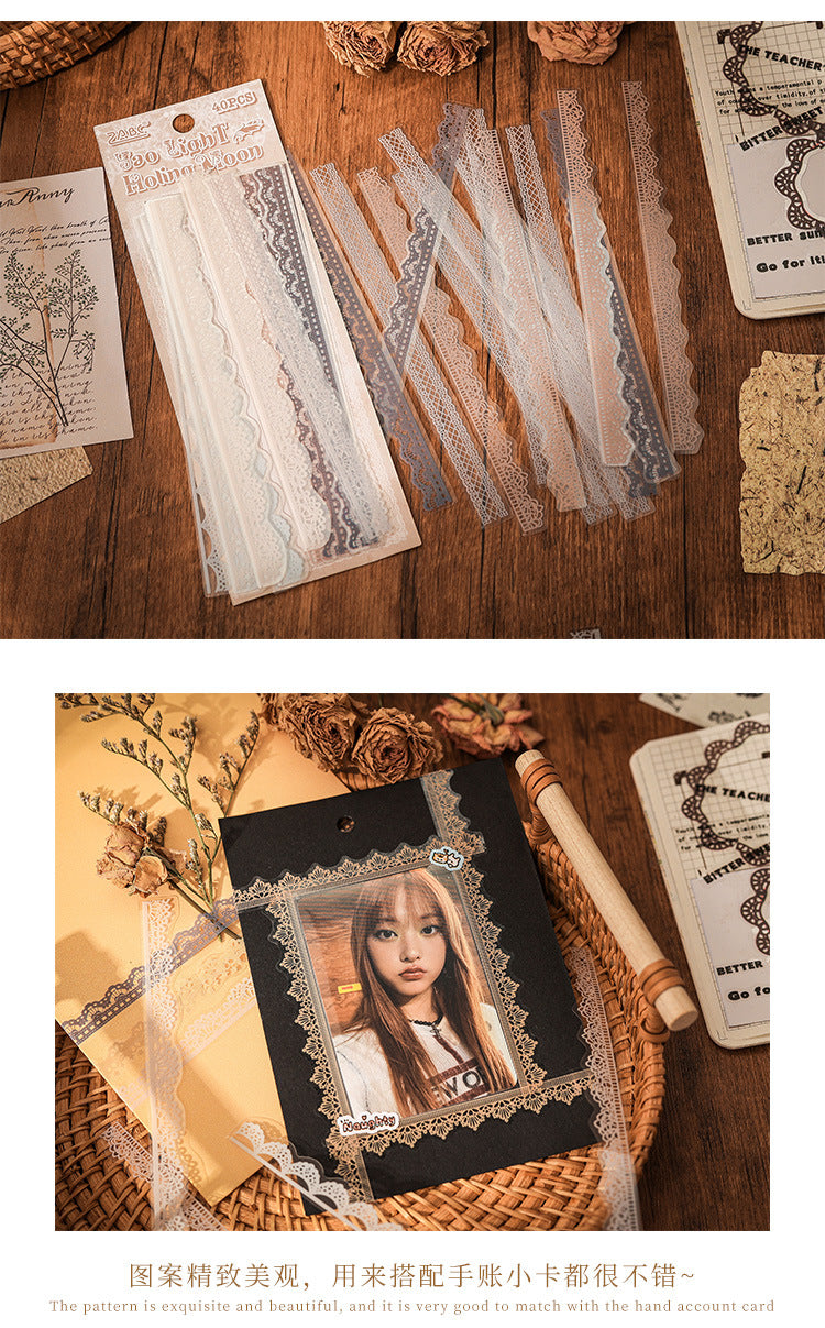 Bud Dream Transparent Waterproof PET Lace Border Stickers. DIY Handmade Journal and Diary Decoration Materials. Cross-border Handmade Journal Stickers