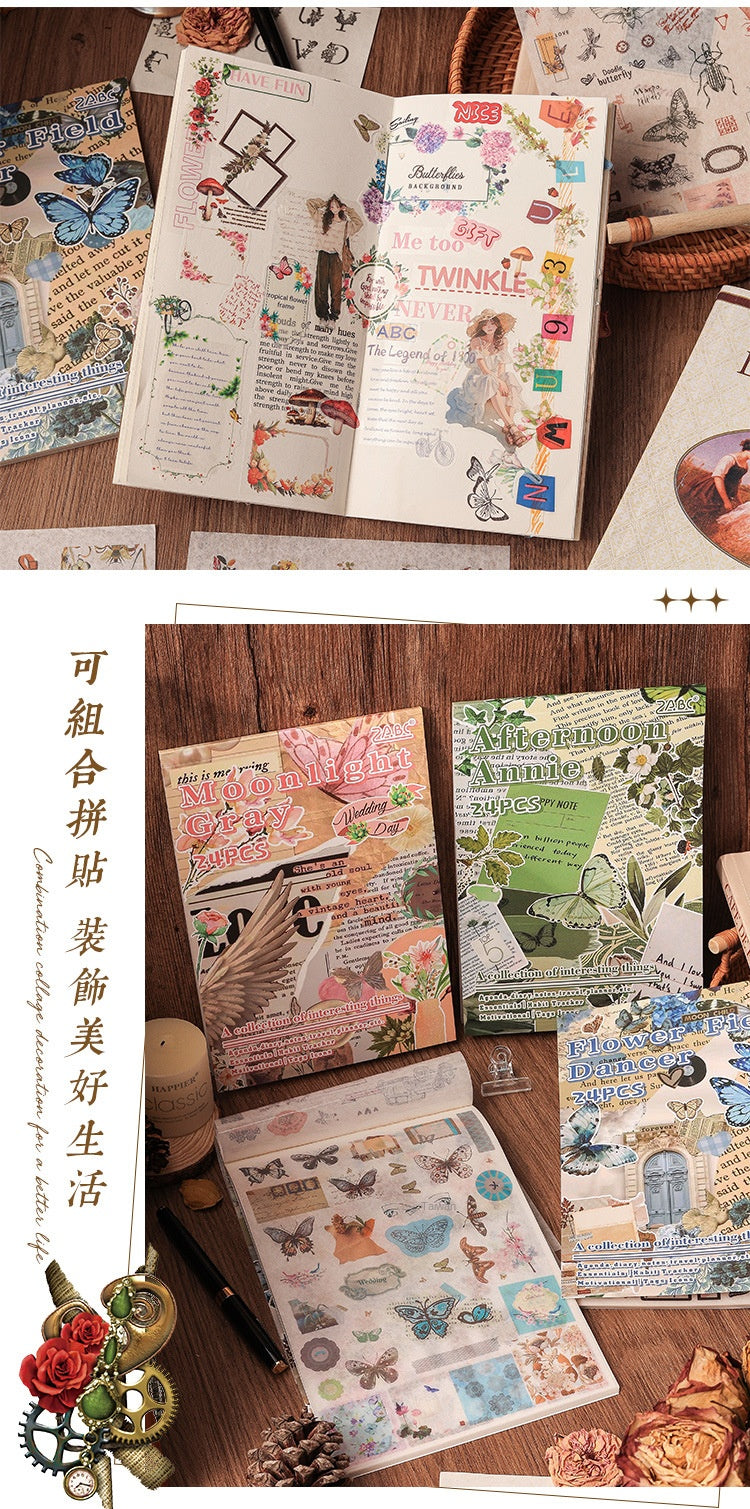 Fun Collection Washi Tape Sticker Book, DIY Handmade Journal, Diary Decoration Material, Sticker Art, Retro Stickers of Animals, Plants, Flowers and Herbs