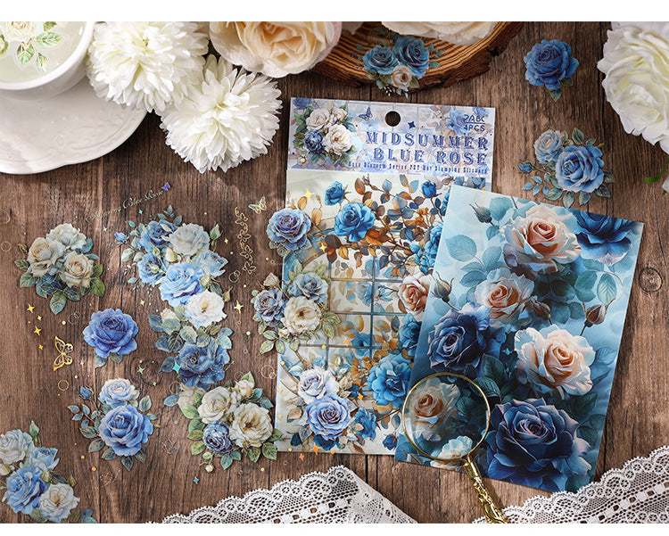 The Rose Blooms Special Oil Hot-stamped Transparent Waterproof PET Sticker Pack. DIY Handmade Journal and Diary Decoration Material, Retro Floral Patterns