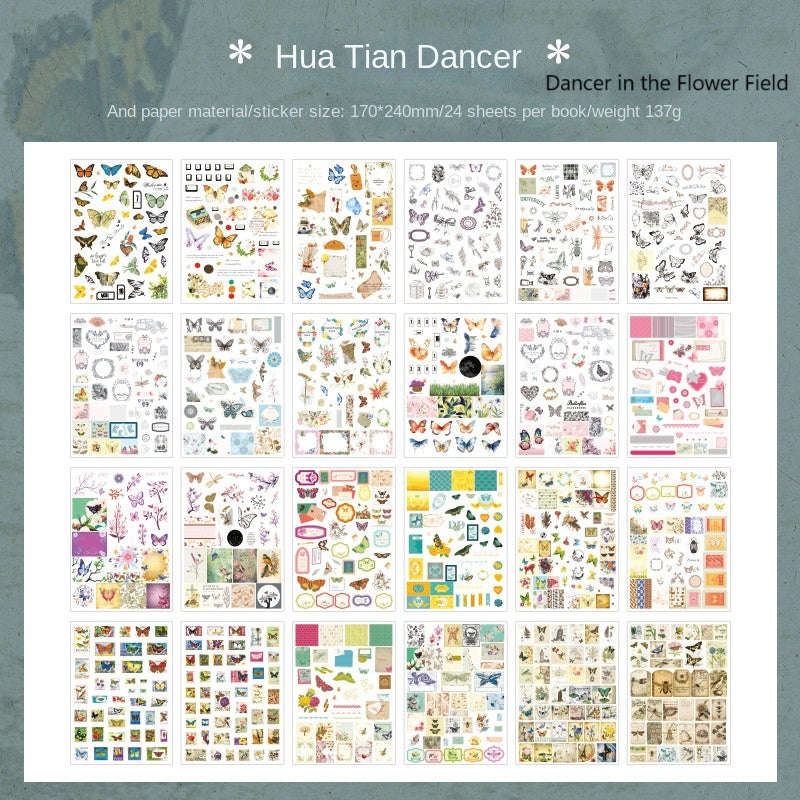 Fun Collection Washi Tape Sticker Book, DIY Handmade Journal, Diary Decoration Material, Sticker Art, Retro Stickers of Animals, Plants, Flowers and Herbs