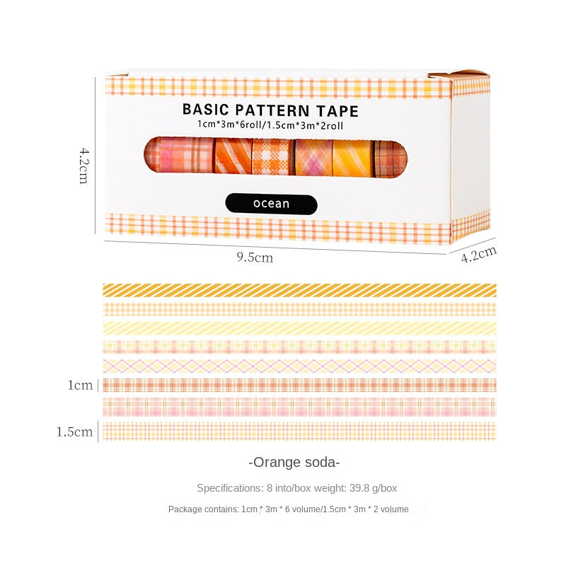 Basic Handmade Journal Boxed Washi Tape. Ins-style Salty Aesthetic, Rainbow, Retro-colored Grid Tape. DIY Handwritten Tape