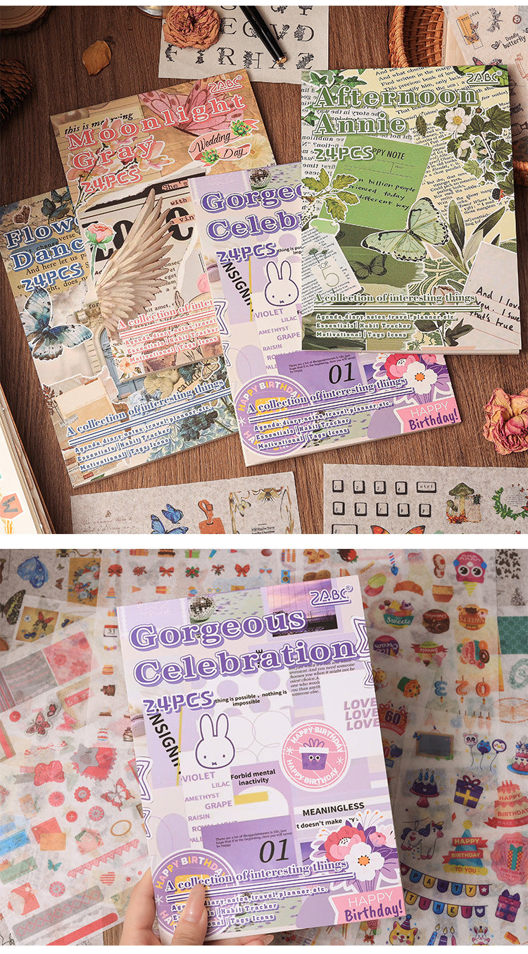 Fun Collection Washi Tape Sticker Book, DIY Handmade Journal, Diary Decoration Material, Sticker Art, Retro Stickers of Animals, Plants, Flowers and Herbs