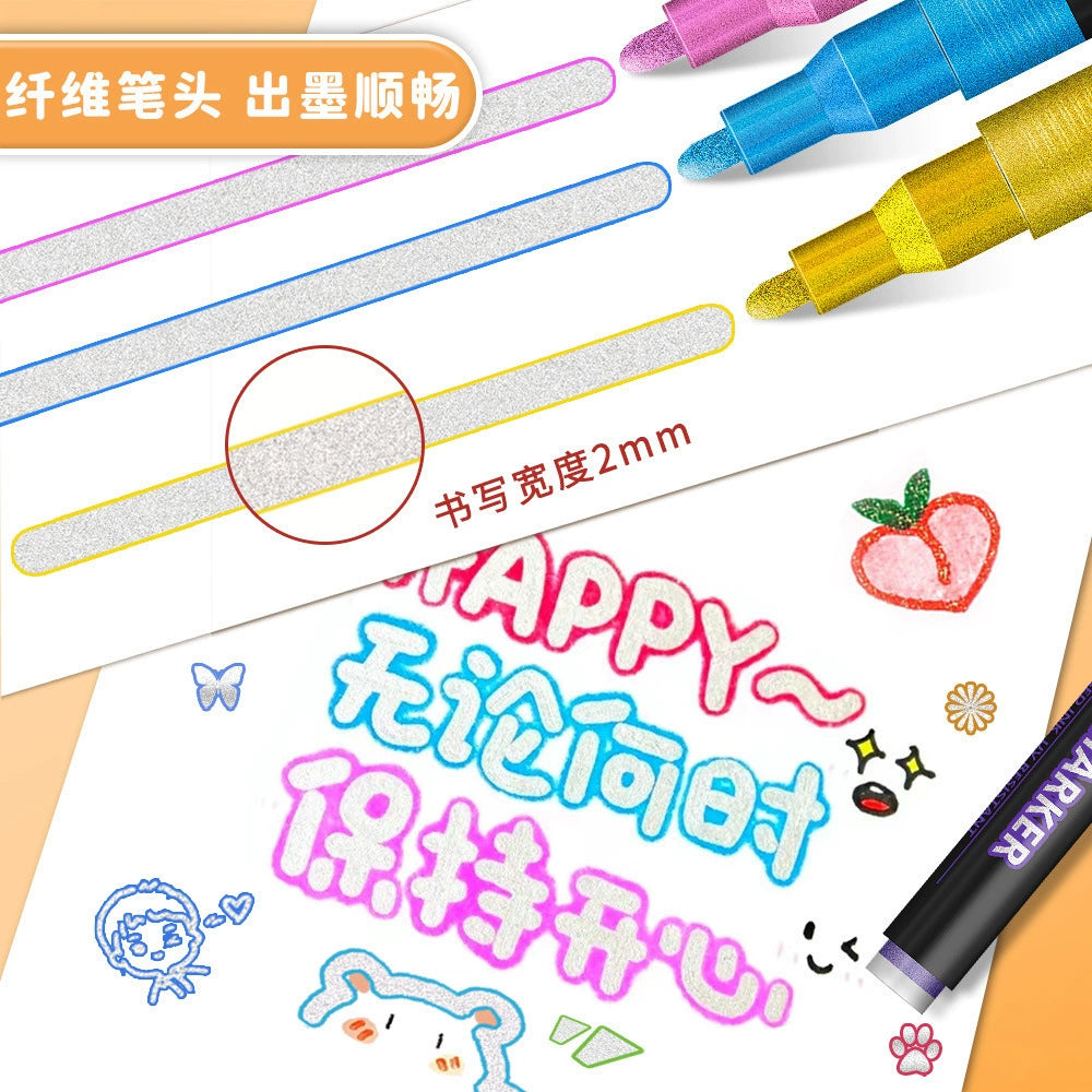 Shiny Outline Pen, a thick-tipped glittery metallic pen for greeting card painting and graffiti