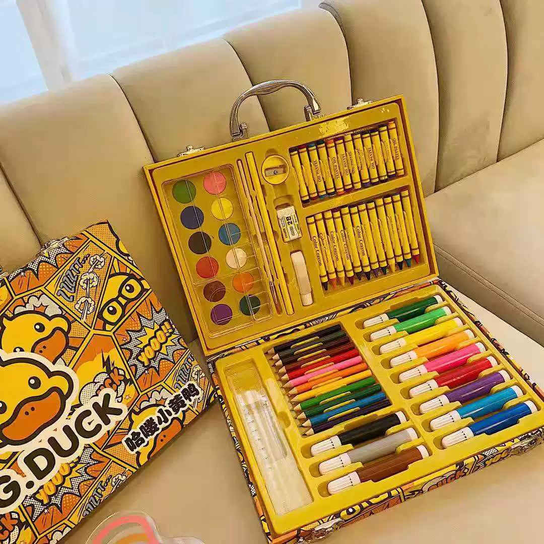 67-piece Colored Packing Gift Box of Watercolor Pens for Children with Little Yellow Duck Design
