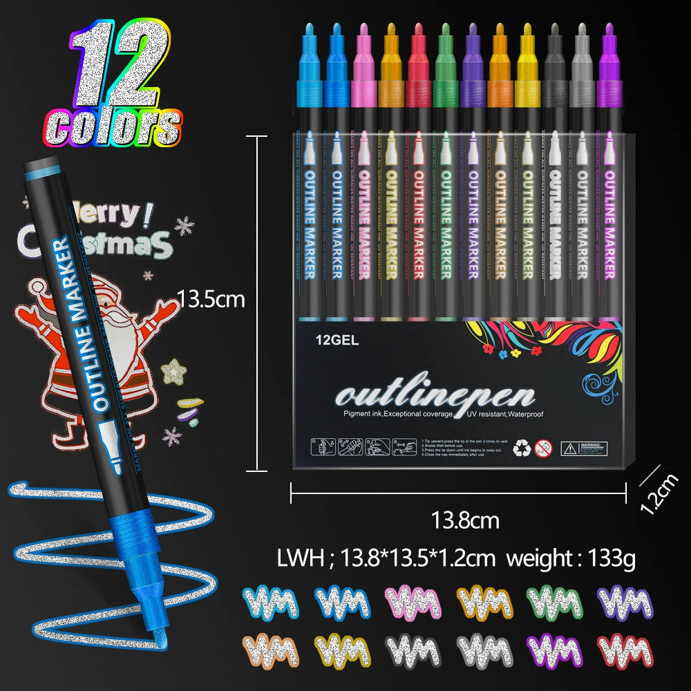 Shiny Outline Pen, a thick-tipped glittery metallic pen for greeting card painting and graffiti