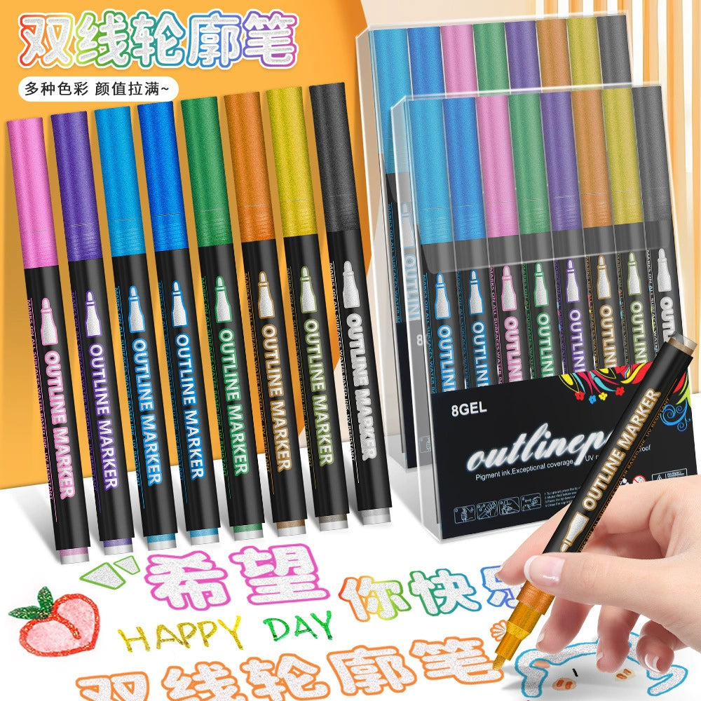 Shiny Outline Pen, a thick-tipped glittery metallic pen for greeting card painting and graffiti