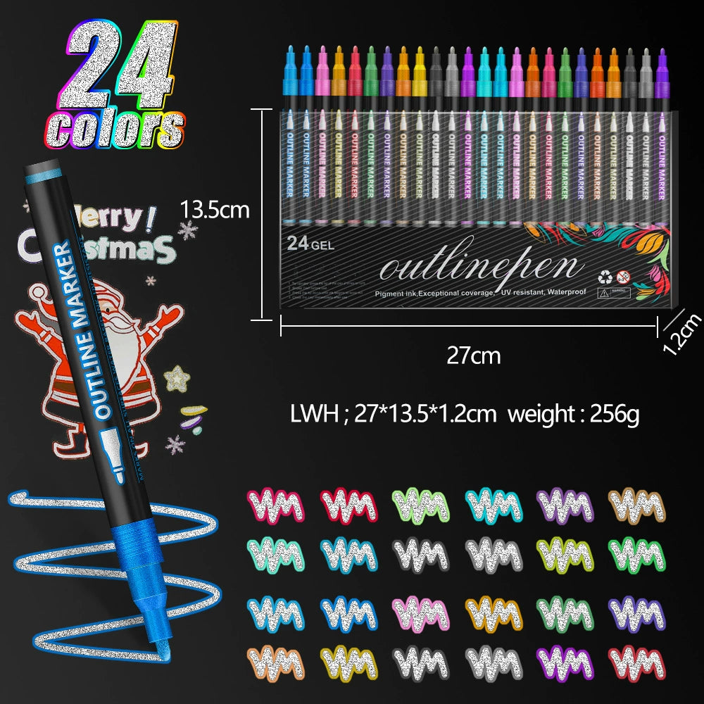 Shiny Outline Pen, a thick-tipped glittery metallic pen for greeting card painting and graffiti
