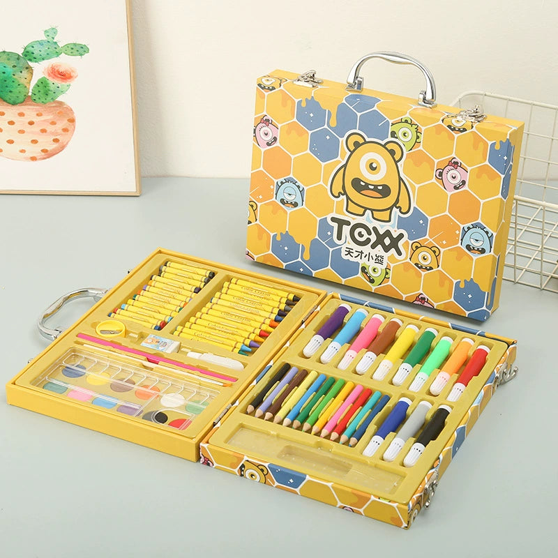 67-piece Colored Packing Gift Box of Watercolor Pens for Children with Little Yellow Duck Design
