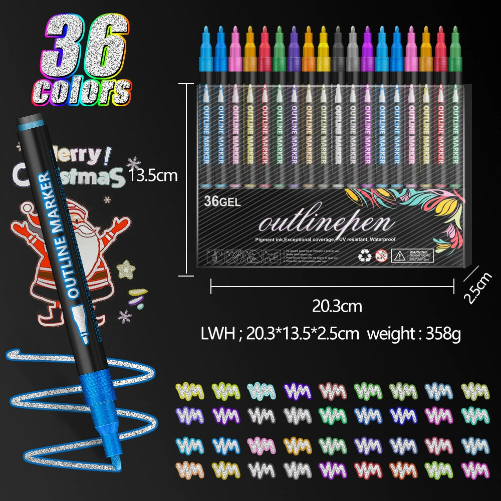 Shiny Outline Pen, a thick-tipped glittery metallic pen for greeting card painting and graffiti