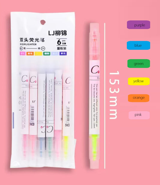which are used for marking in children's accounting and dry quickly.6 double-headed highlighters in 6 colors.