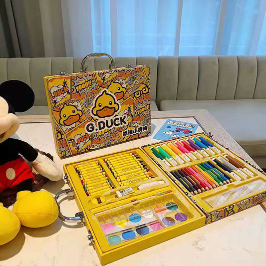 67-piece Colored Packing Gift Box of Watercolor Pens for Children with Little Yellow Duck Design