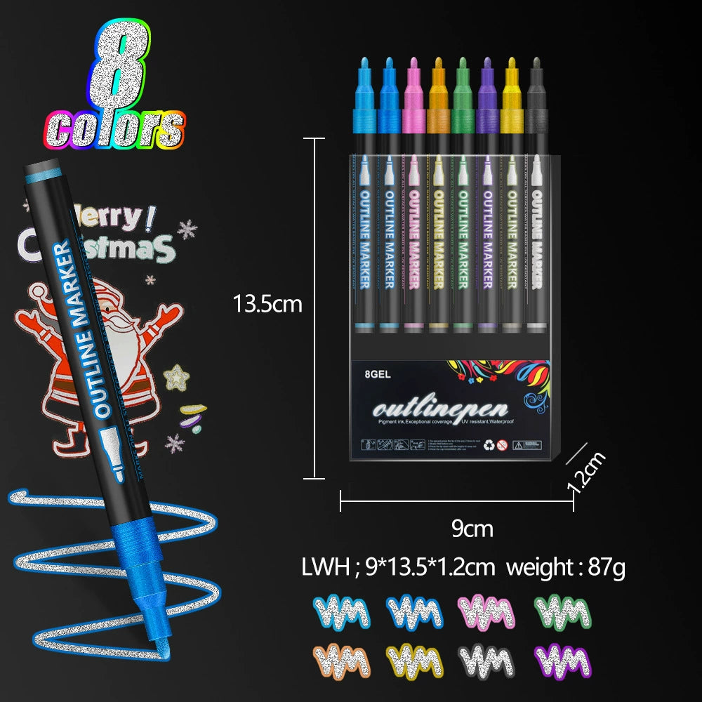Shiny Outline Pen, a thick-tipped glittery metallic pen for greeting card painting and graffiti